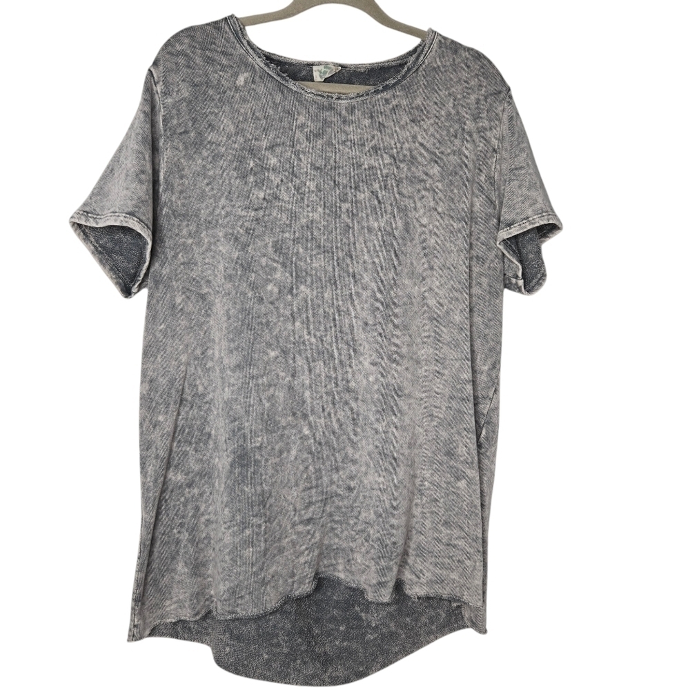 blue buttercup Womens Charcoal Wash Short Sleeve French Terry Top Size Large